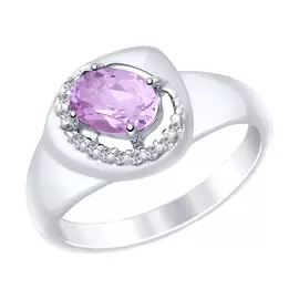 Кольцо из серебра с аметистом и фианитами с родированием 92011650