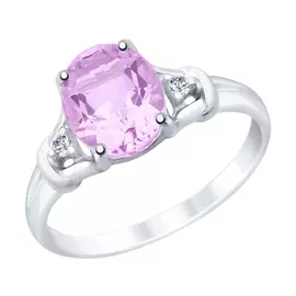 Кольцо из серебра с аметистом и фианитами с родированием 92011785