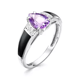 Кольцо из серебра с аметистом и фианитом с родированием 01-1460/0М30-00