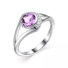 Кольцо из серебра с аметистом и фианитом с родированием 01-1853/00АМ-00