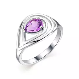 Кольцо из серебра с аметистом с родированием 01-1737/00АМ-00