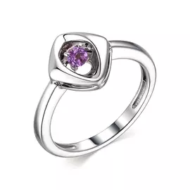 Кольцо из серебра с аметистом с родированием 01-1875/00АМ-00