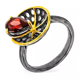 Кольцо из серебра с чернением и позолотой RNR495