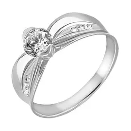 Кольцо из серебра с фианитом с родированием 11-0380-23-01