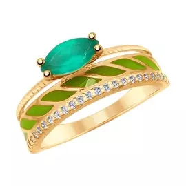 Кольцо из серебра с фианитами и эмалью с родированием 92011630