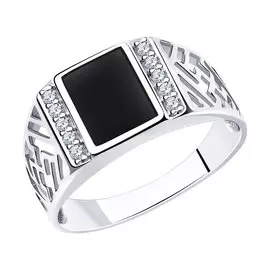 Кольцо из серебра с фианитами и эмалью с родированием 94010713