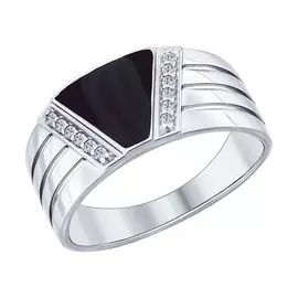 Кольцо из серебра с фианитами и эмалью с родированием 94012005