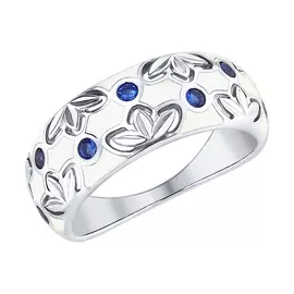 Кольцо из серебра с фианитами и эмалью с родированием 94012510