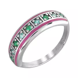 Кольцо из серебра с фианитами и эмалью с родированием 94012619