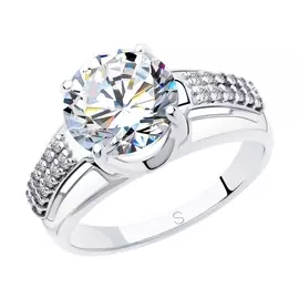 Кольцо из серебра с фианитами и эмалью с родированием 94012930