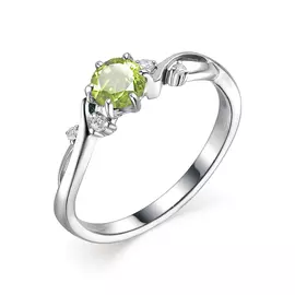 Кольцо из серебра с фианитами и хризолитом 01-1851/00ХР-00