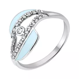 Кольцо из серебра с фианитами и мятной эмалью 11-1267-23-84