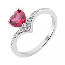 Кольцо из серебра с фианитами и рубином синтом с родированием И1-1325-23-61