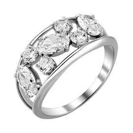 Кольцо из серебра с фианитами с родированием 11-0015-23-01