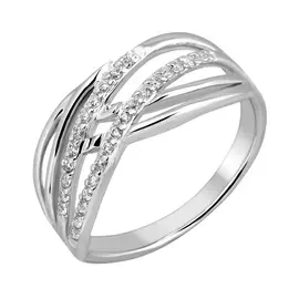 Кольцо из серебра с фианитами с родированием 11-1016-23-01