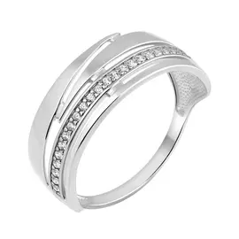 Кольцо из серебра с фианитами с родированием 11-1513-23-01