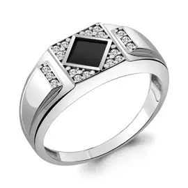 Кольцо из серебра с фианитами с родированием 68722АЧ