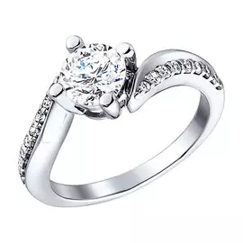 Кольцо из серебра с фианитами с родированием 94010495