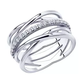 Кольцо из серебра с фианитами с родированием 94010510