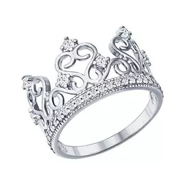 Кольцо из серебра с фианитами с родированием 94011217