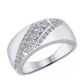 Кольцо из серебра с фианитами с родированием 94011986