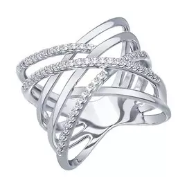 Кольцо из серебра с фианитами с родированием 94012042