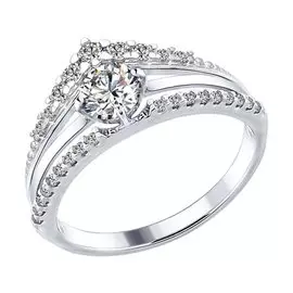 Кольцо из серебра с фианитами с родированием 94012282