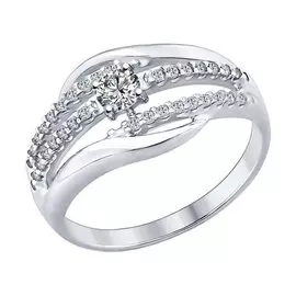 Кольцо из серебра с фианитами с родированием 94012298