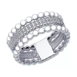 Кольцо из серебра с фианитами с родированием 94012375