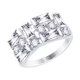 Кольцо из серебра с фианитами с родированием 94012456