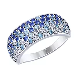 Кольцо из серебра с фианитами с родированием 94012527