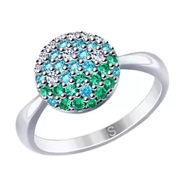 Кольцо из серебра с фианитами с родированием 94012532