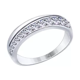 Кольцо из серебра с фианитами с родированием 94012611