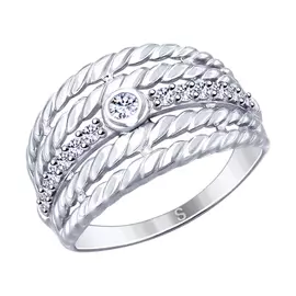 Кольцо из серебра с фианитами с родированием 94012629