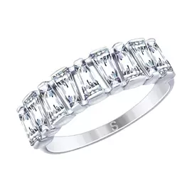 Кольцо из серебра с фианитами с родированием 94012644