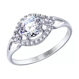 Кольцо из серебра с фианитами с родированием 94012747