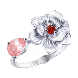 Кольцо из серебра с фианитами с родированием 94012786