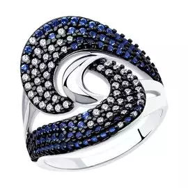 Кольцо из серебра с фианитами с родированием 94013223