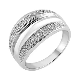 Кольцо из серебра с фианитами с родированием И1-489-23-01