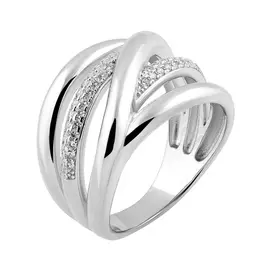 Кольцо из серебра с фианитами с родированием И1-491-23-01