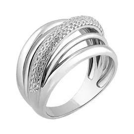 Кольцо из серебра с фианитами с родированием И1-495-23-01