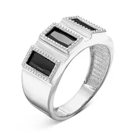 Кольцо из серебра с фианитами с родированием к-2042