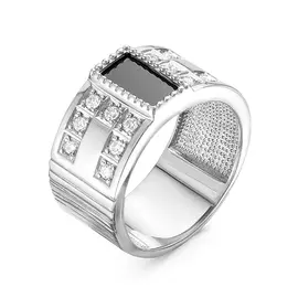 Кольцо из серебра с фианитами с родированием к-2057