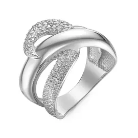 Кольцо из серебра с фианитами с родированием с117413