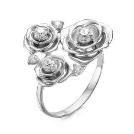 Кольцо из серебра с фианитами с родированием с117727