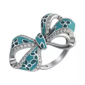 Кольцо из серебра с фианитами swarovski и эмалью с родированием 11-053