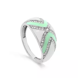 Кольцо из серебра с фианитом и эмалью с родированием 11-332-7908