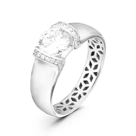 Кольцо из серебра с фианитом с родированием 111-10-15р