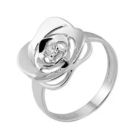 Кольцо из серебра с фианитом с родированием 11-0398-23-01