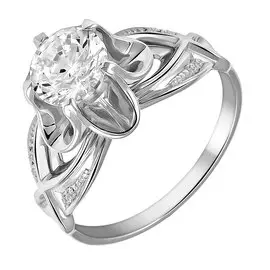 Кольцо из серебра с фианитом с родированием 11-0400-23-01